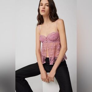 OUT FROM UNDER 🌹 UO Cherie | Sheer Lace Cropped Babydoll Cami; Rose, Large